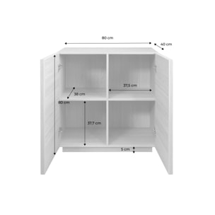 Buffet effet bois naturel 2 portes 80 cm 4 compartiments - L 80 x P 43 x H 85cm - Kuba
