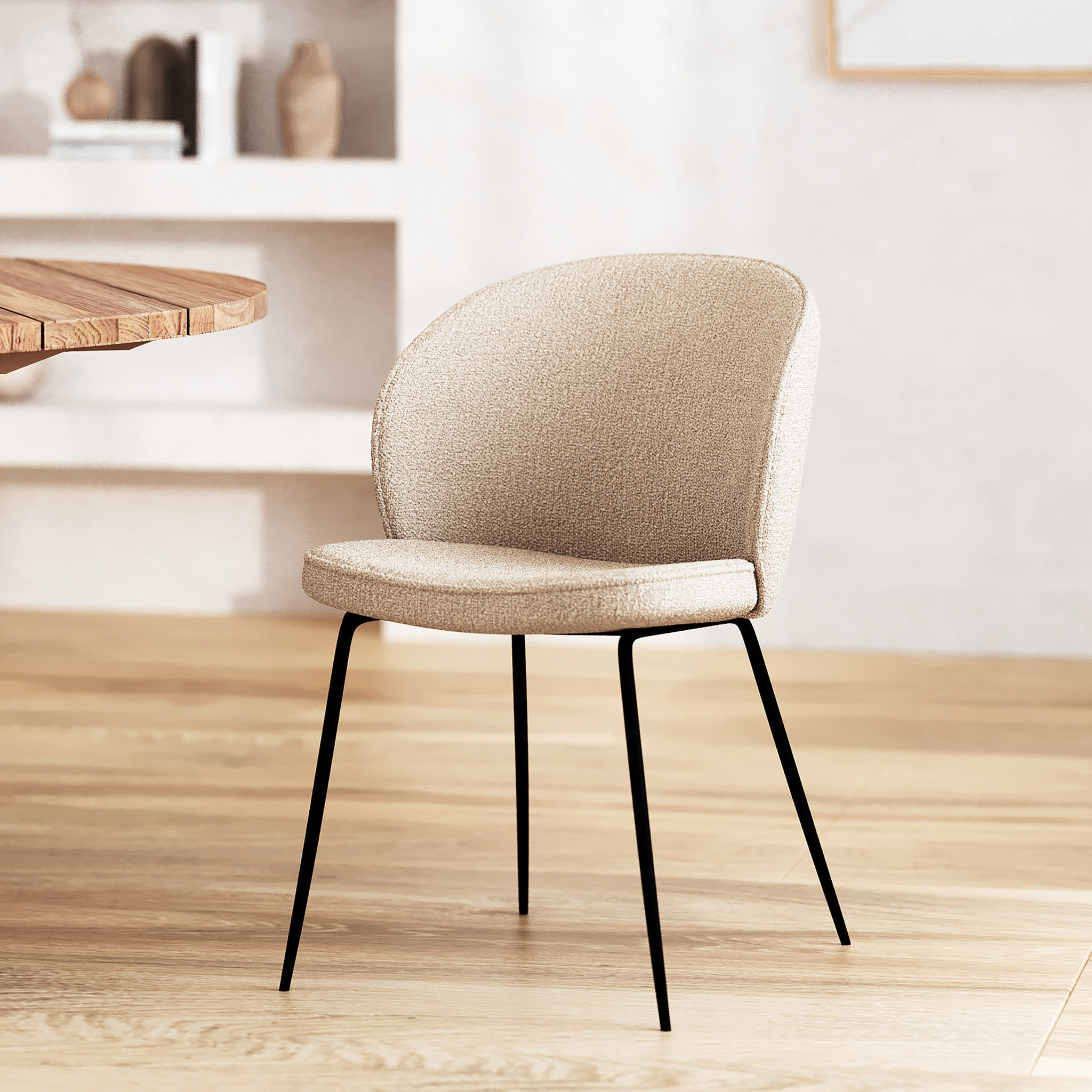 Chaise en tissu bouclé beige et pieds en métal - Groom