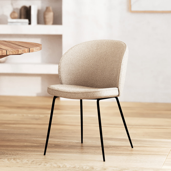Chaise en tissu bouclé beige et pieds en métal - Groom