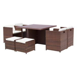 Table et chaise 8 places encastrables alu résine marron-blanc ABASA