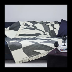 Plaid coton & autres fibres motif jacquard blanc noir Versus noir et blanc