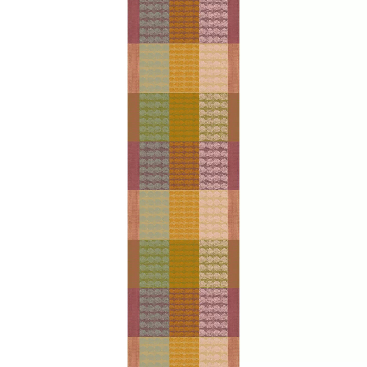 Chemin de table pur coton motif jacquard vert orange Mille halos prunus