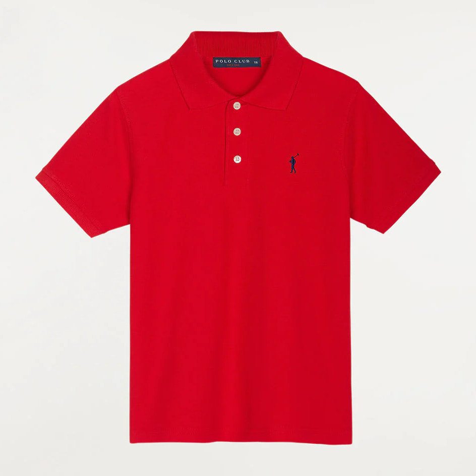 Polo rojo infantil de manga corta con logo bordado a contraste