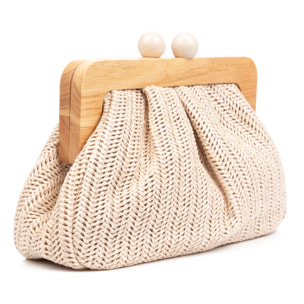 Benestare Bolso bandolera Mujer. Tela con detalles de madera natural y piel sintética.