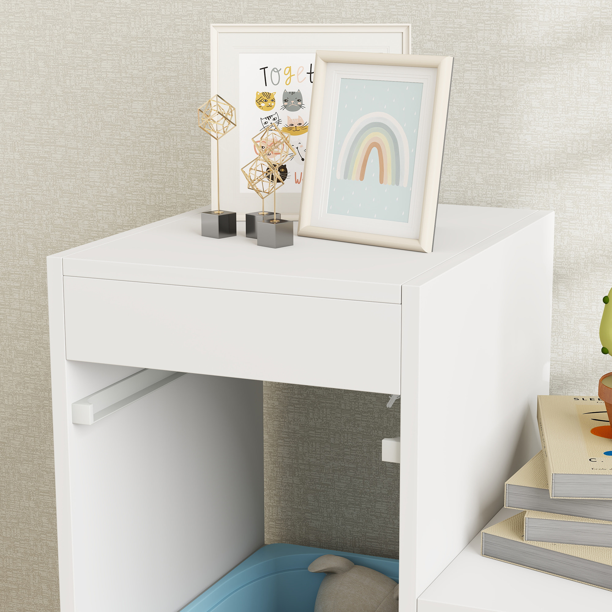 Rangement enfant - combinaison structure + bacs - coffre à jouet dim. 96L x 38l x 90H cm - blanc bleu rose pâle