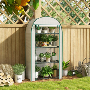 Serre de jardin serre de balcon 4 étagères métal porte zippée enroulable 80 x 49 x 160 cm PE blanc