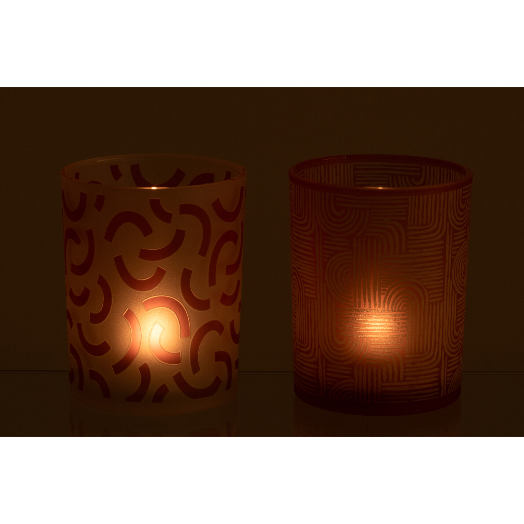 J-Line Photophore Moderne - verre - orange/blanc - large - 2 pièces