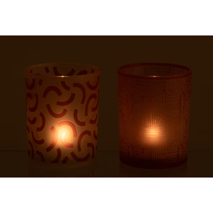 J-Line Photophore Moderne - verre - orange/blanc - large - 2 pièces