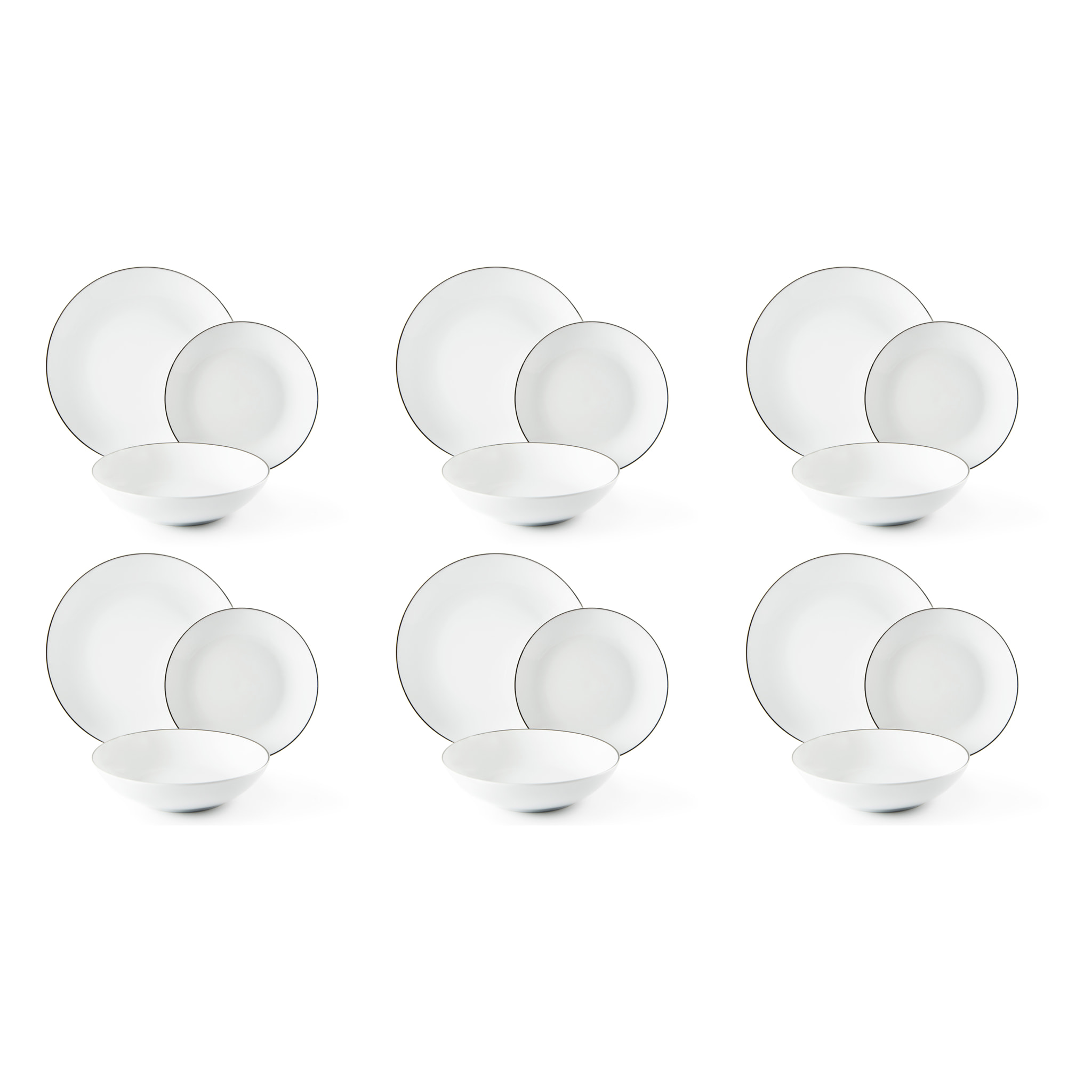 Service de table 18 pièces Excelsa – Platinum, Porcelaine Blanc