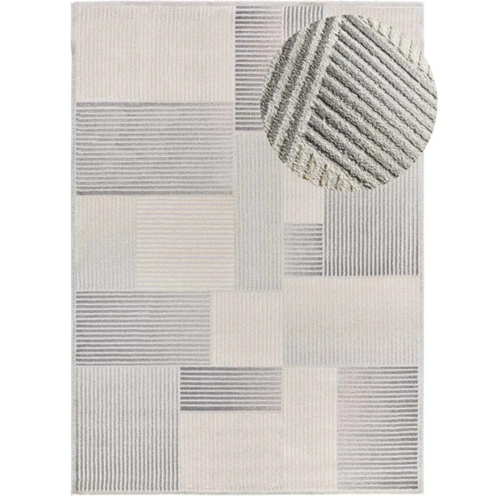 BARESA Alfombra geométrica con relieve en tonos gris y beige, varias medidas disponibles
