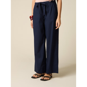 Oltre - Pantalones palazzo de popelina - Azul