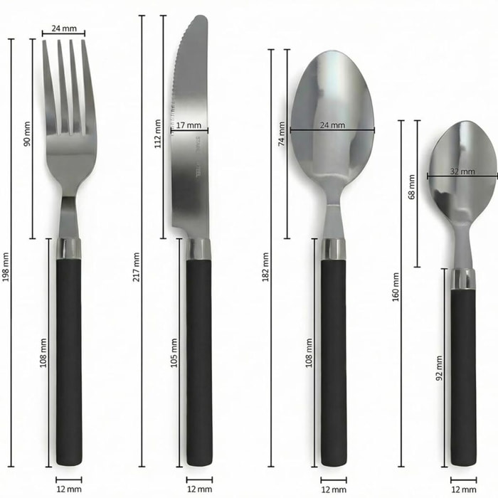 Set 24 Posate in Acciaio Inox 18/10, lavabile in lavastoviglie, design materico, Intrecci