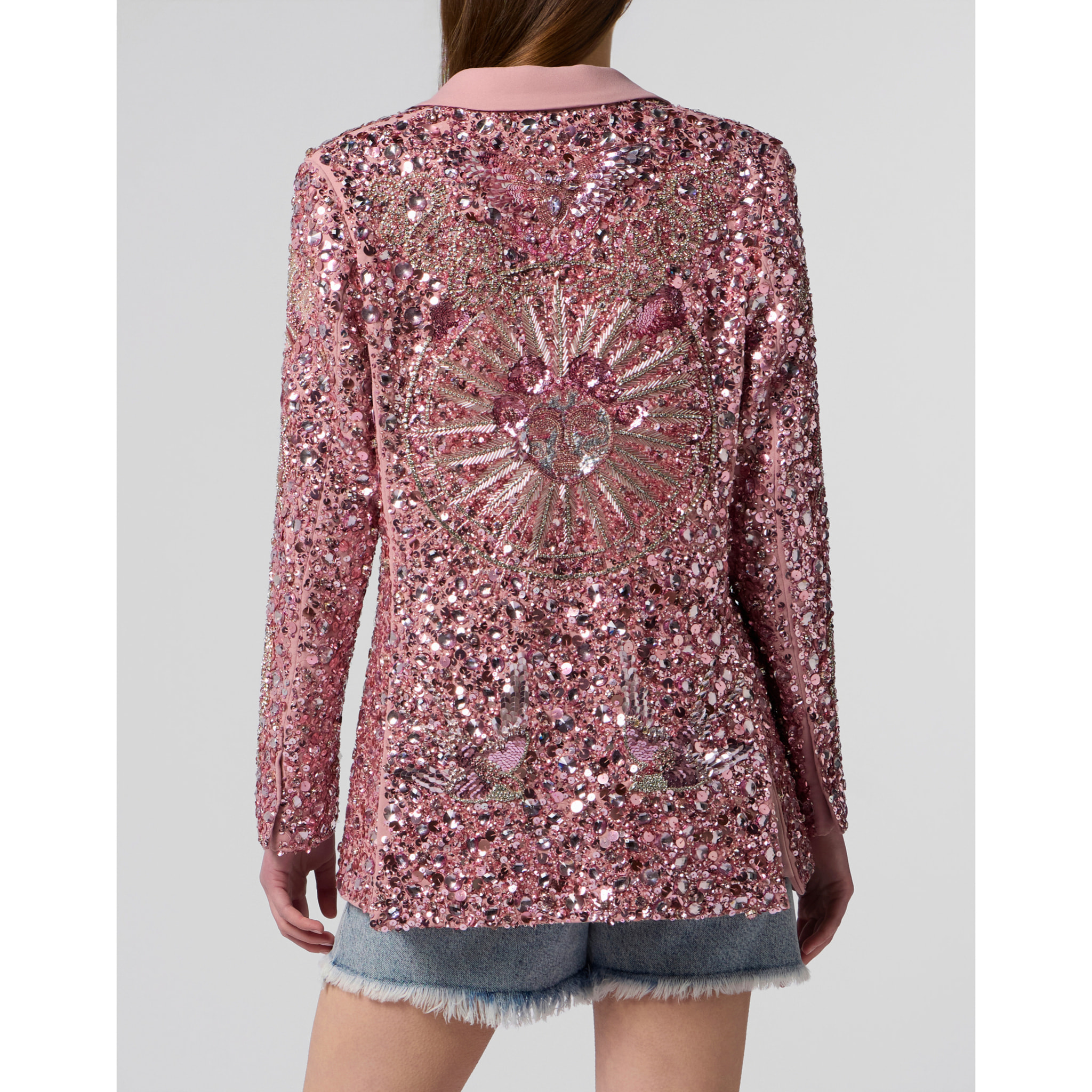 PHILIPP PLEIN Boyfriend's Fit Blazer Butterfly Tattoo Paillettes