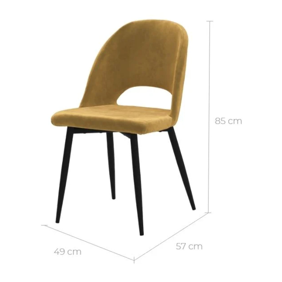 Lot de 2 chaises en velours jaune et pieds en métal noir - Pénélope