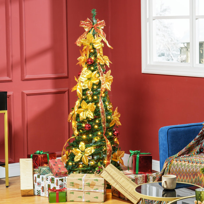 Árbol de Navidad 150 cm Árbol de Navidad Artificial Plegable con Luces LED y Adornos Pre-instalados Árbol Navideño para Interior Verde