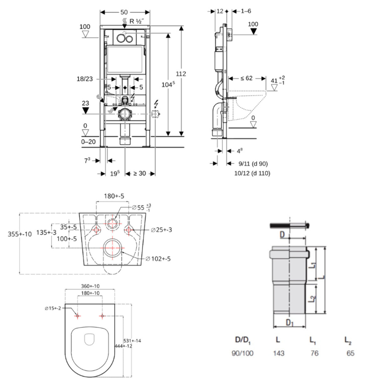Duofix pack WC bâti-support + WC suspendu sans bride Swiss Aqua Technologies avec abattant SoftClose + plaque (GEBSTBRWR04-FR)