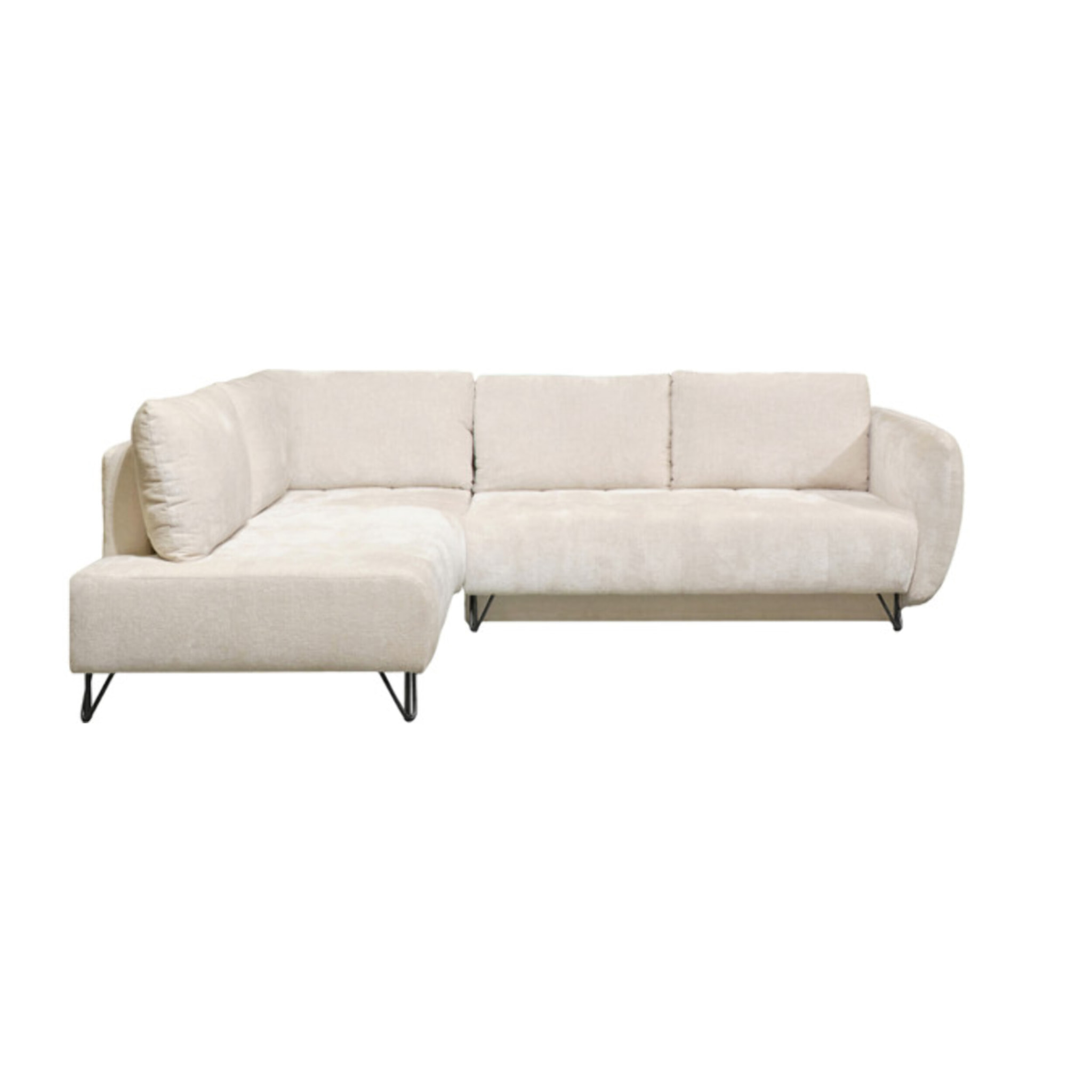 Canapé convertible angle droit 3 places en tissu côtelé écru - ADELE