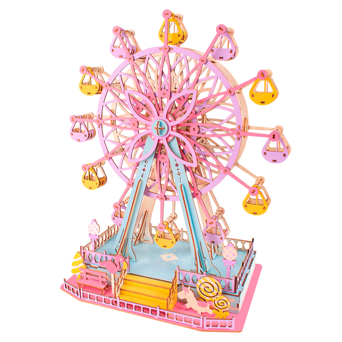 Puzzle 3D in legno. Ruota panoramica rosa. 204 pezzi.