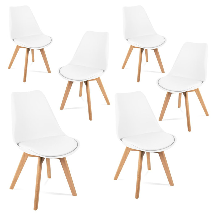 Pack 6 sillas comedor tulip blancas diseño nordico salon patas madera