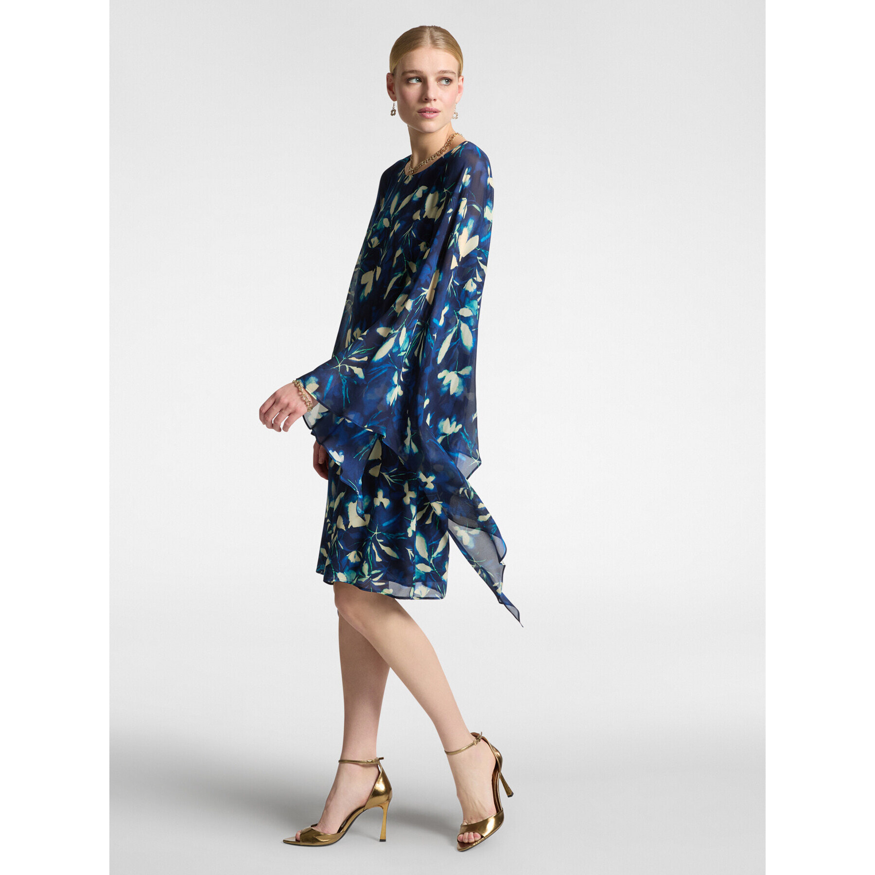Elena Mirò - Elegante vestido estampado con capa - Azul