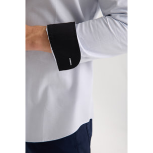 camicia uomo 1 bottone button down slim Jacquard Fantasia Bianco e Bianco