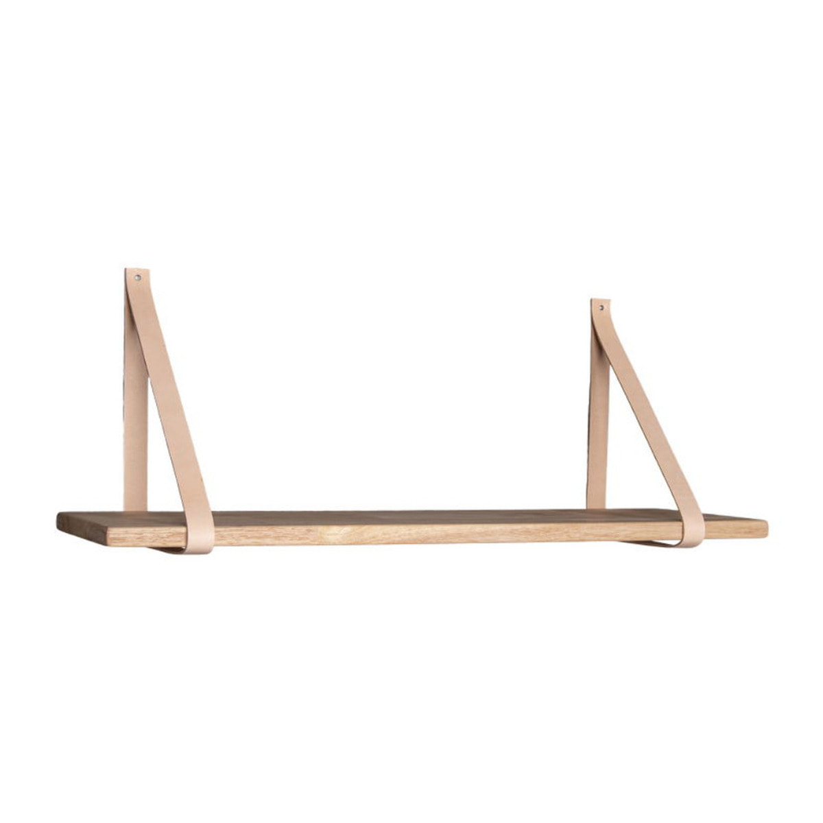 Mensola da parete Forno in legno naturale con cinghie in pelle marrone 80x20 cm