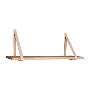 Mensola da parete Forno in legno naturale con cinghie in pelle marrone 80x20 cm