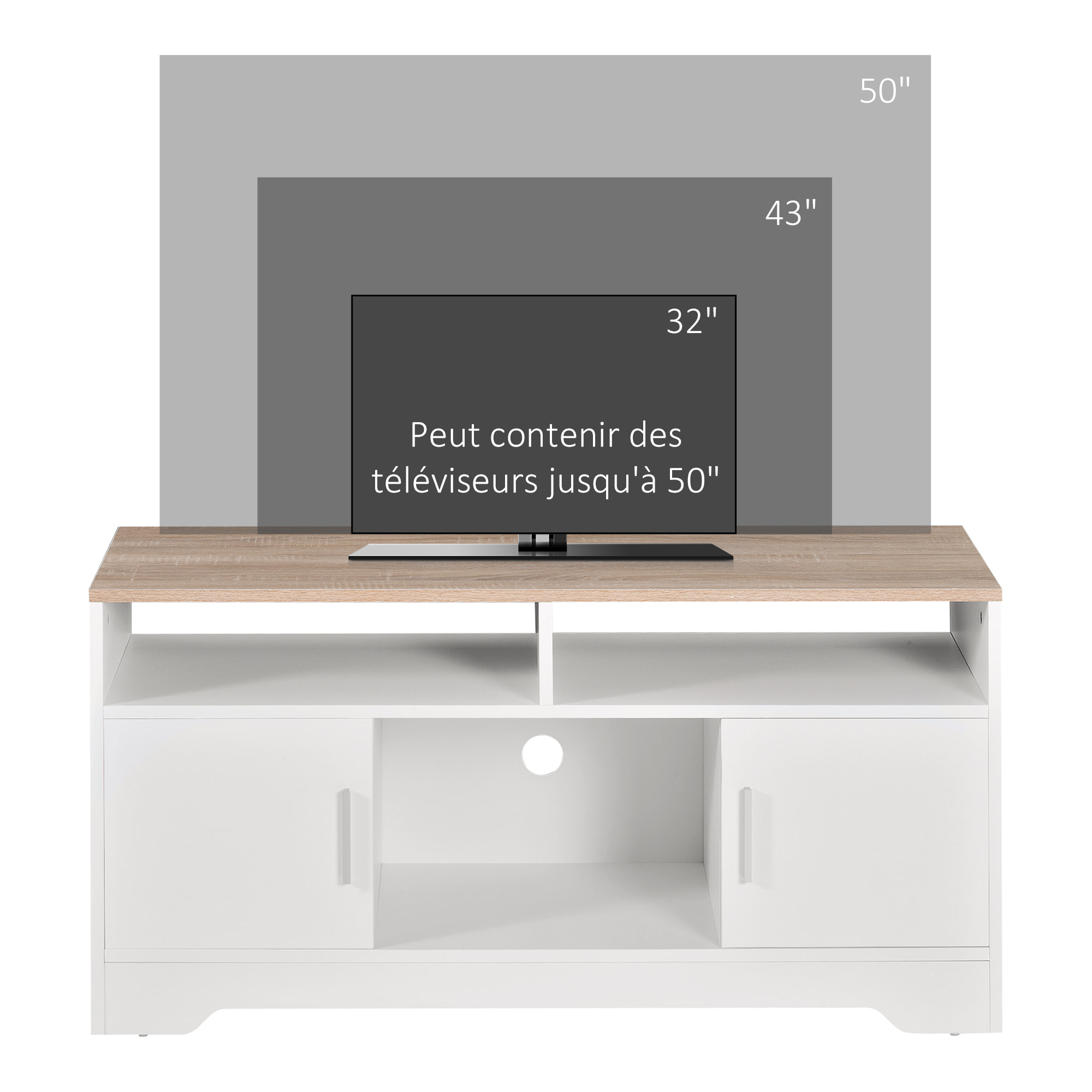 Meuble TV avec 2 Compartiments Ouverts 2 Armoires à Porte Armoire Ouverte