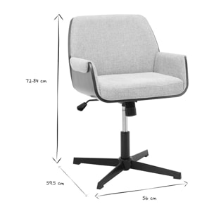 Chaise de bureau en tissu effet velours texturé gris et bois foncé noyer RIKKI