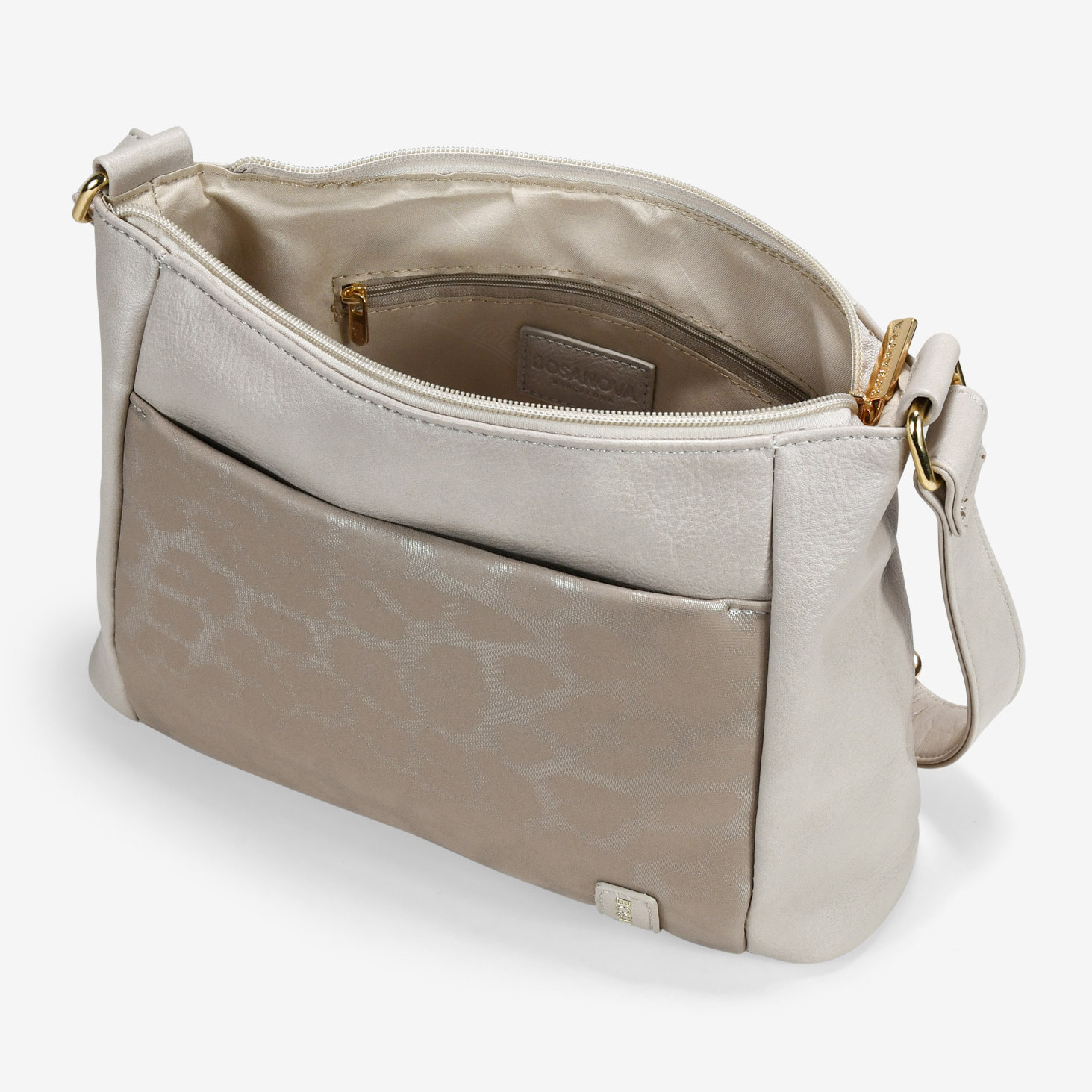 Bolso bandolera taupe con bolsillo grabado de leopardo