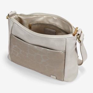 Bolso bandolera taupe con bolsillo grabado de leopardo