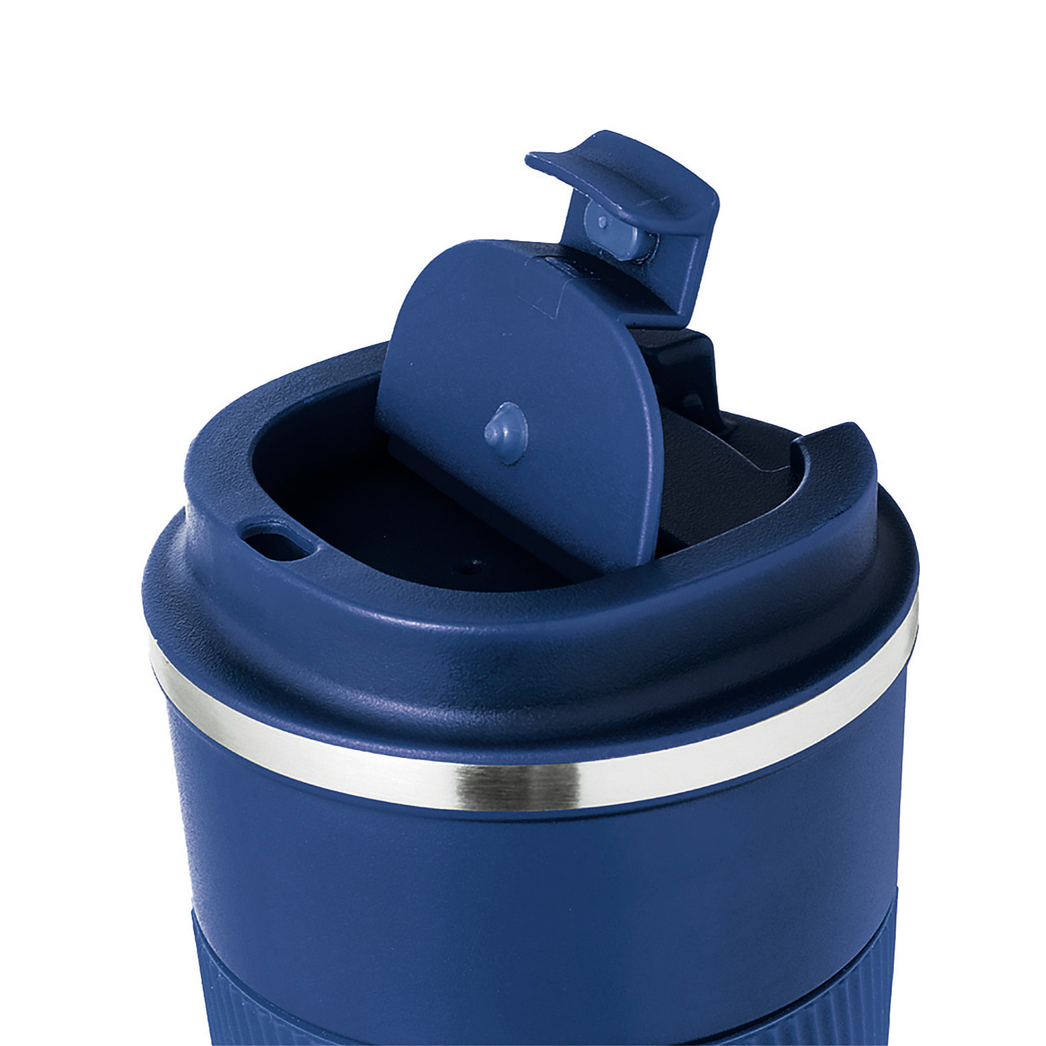 Vaso térmico en acero inox de doble pared y 400 ml de capacidad. Con dosificador en tapa y abrefácil, banda de silicona a juego y base antideslizante. Libre de BPA.