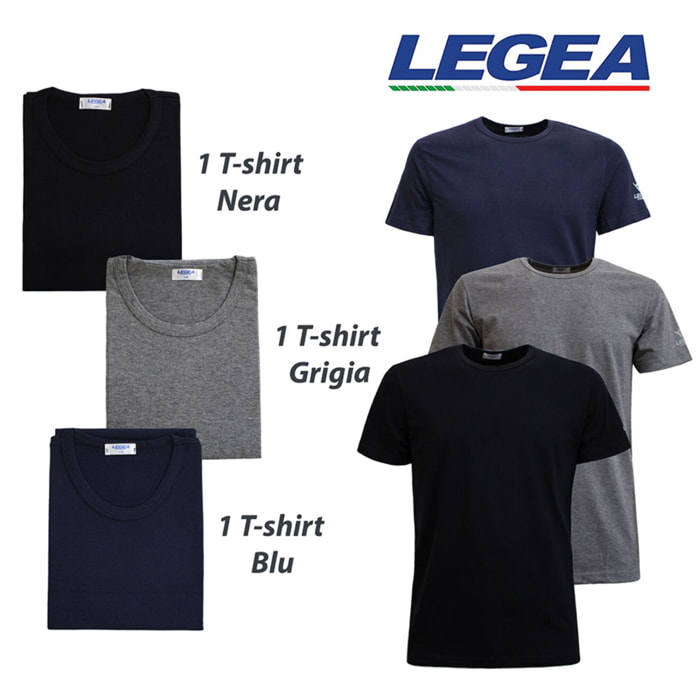 3 T-Shirt Uomo LEGEA Art. 830 Girocollo Assortito