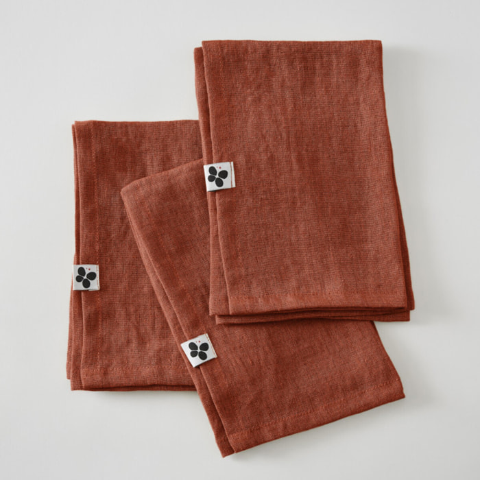Lot de 3 serviettes de table "Soline" 40 x 40 cm Lin lavé - Couleur: Soline Paprika