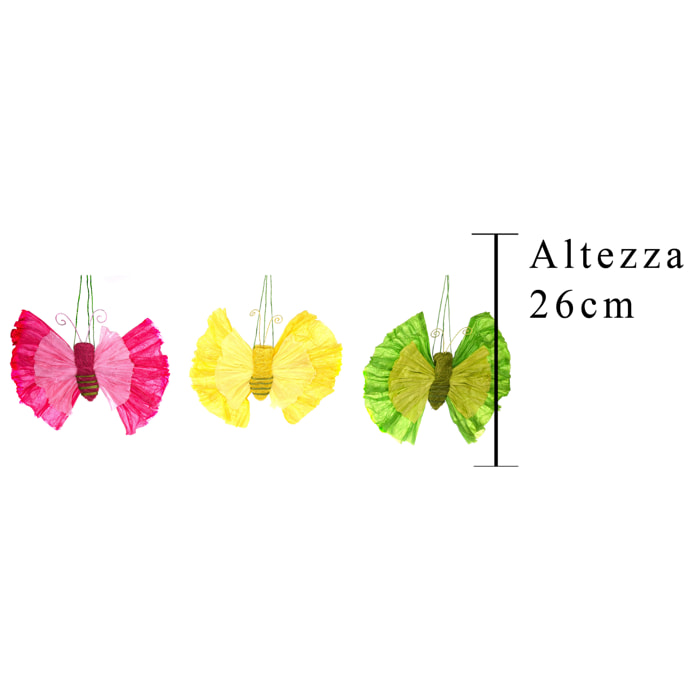 Farfalla Di Carta Da Appendere. Larghezza 30 Cm - Pezzi 6 - 30X26X3cm - Colore: Incolore - Bianchi Dino - Pulcini, Uccellini E Farfalle