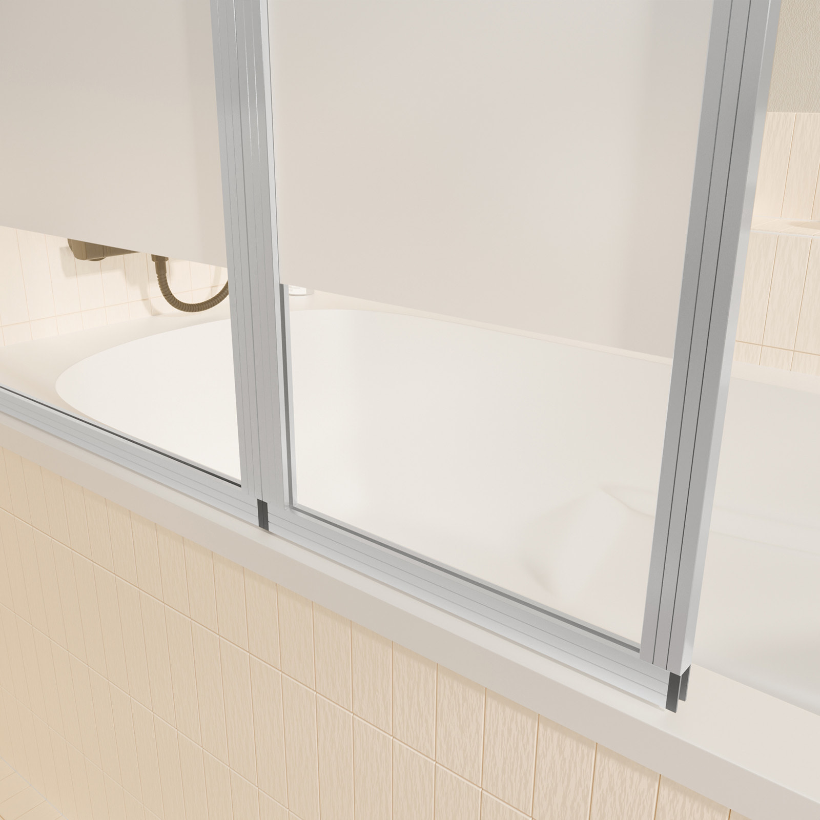 Pare baignoire relevable 139x105cm avec volet - verre transparent avec bande depolie