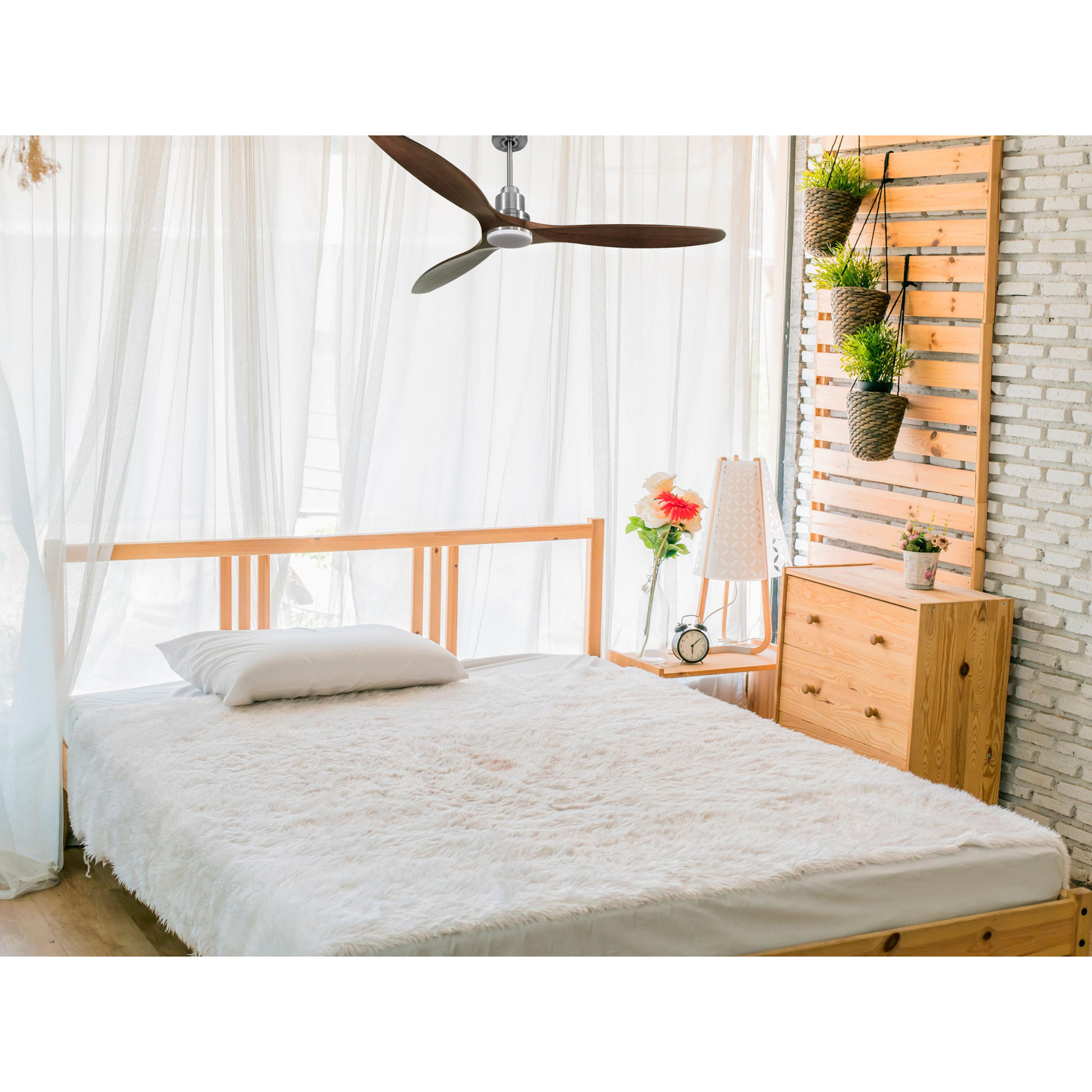 Ventilateur de plafond Réversible  Thermostat Dimmable Wifi Moteur à courant continu Toits en pente Télécommande Lumière à trois tons Hypersilence Mémoire