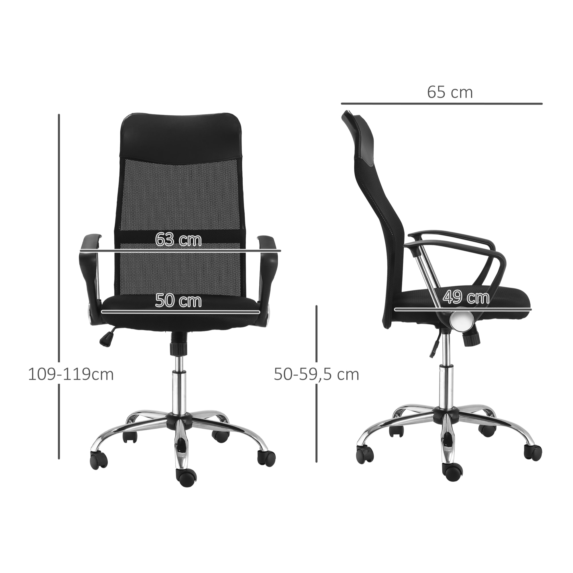 HOMCOM Fauteuil de bureau manager grand confort dossier ergonomique hauteur assise réglable pivotant tissu maille noir