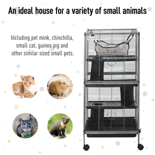 PawHut Gabbia in Metallo per Roditori 4 Livelli con Vassoio Rimovibile 52 x 52 x 113.5cm