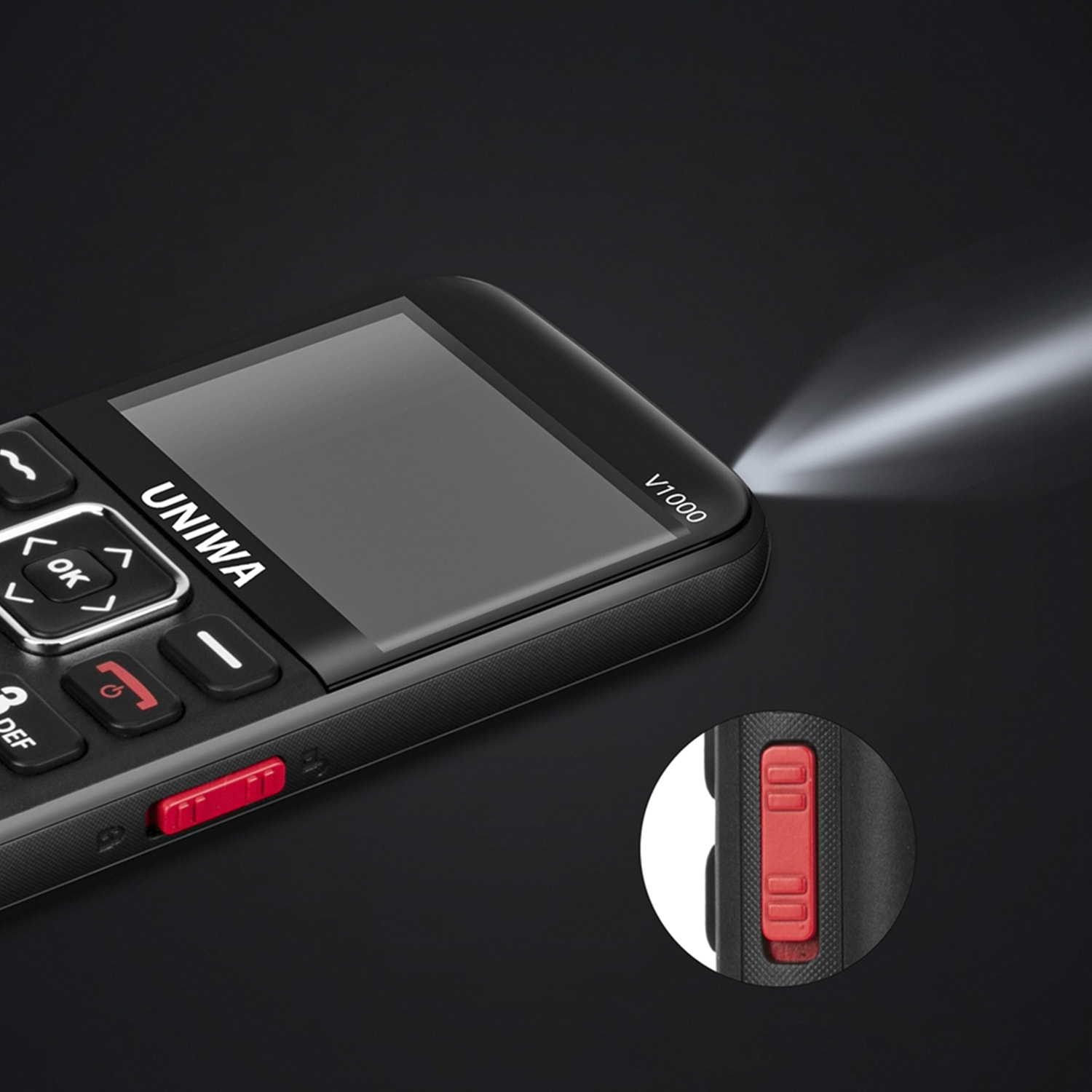 DAM  Mini telefono per anziani V1000, 4G. Schermo 2,31''. Videocamera posteriore. Tasto SOS. 5,6x1,5x12,2 centimetri. Colore nero