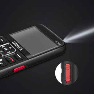 DAM  Mini telefono per anziani V1000, 4G. Schermo 2,31''. Videocamera posteriore. Tasto SOS. 5,6x1,5x12,2 centimetri. Colore nero