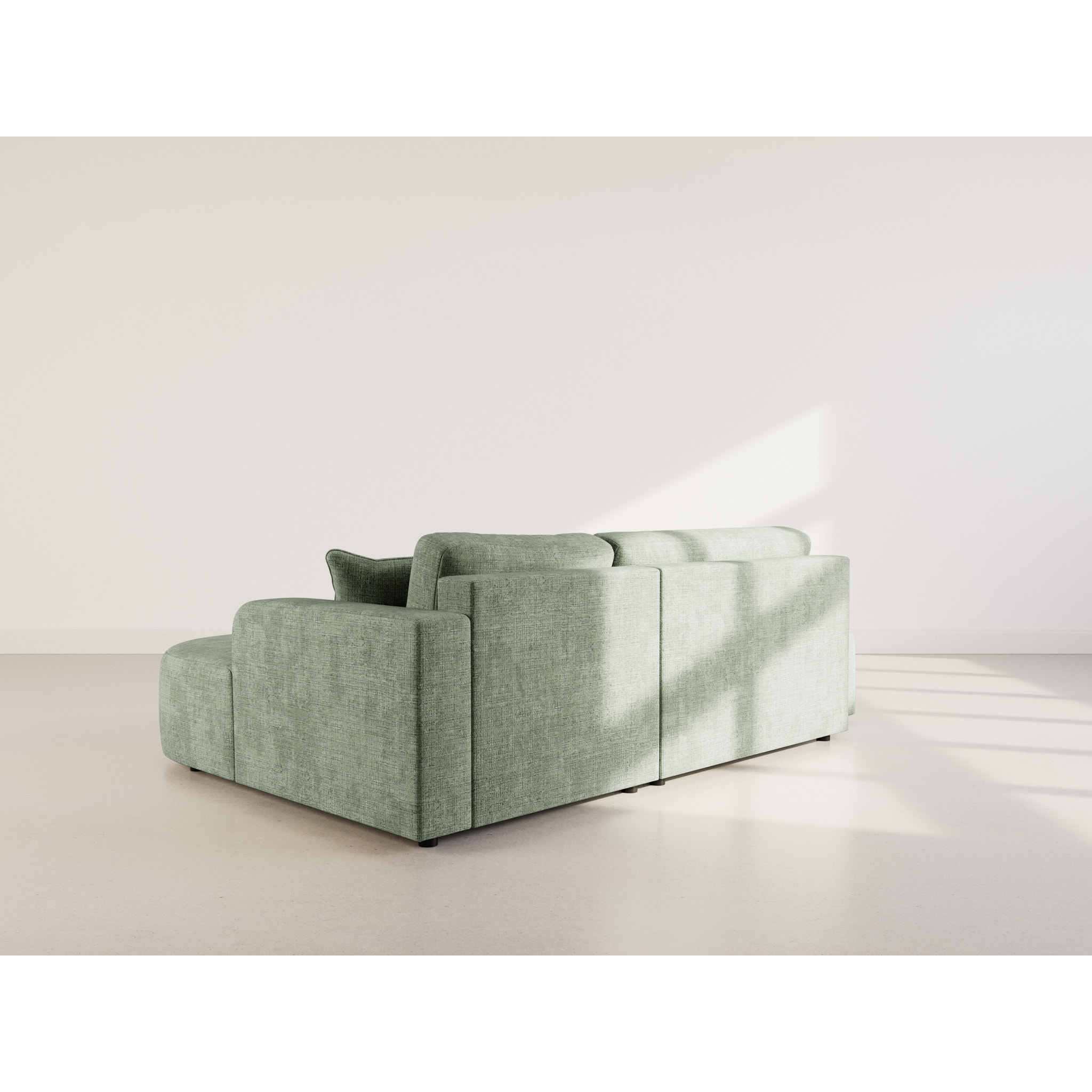 Miro - Canapé d'angle droit 4 places convertible avec coffre en velours texturé - Vert sauge