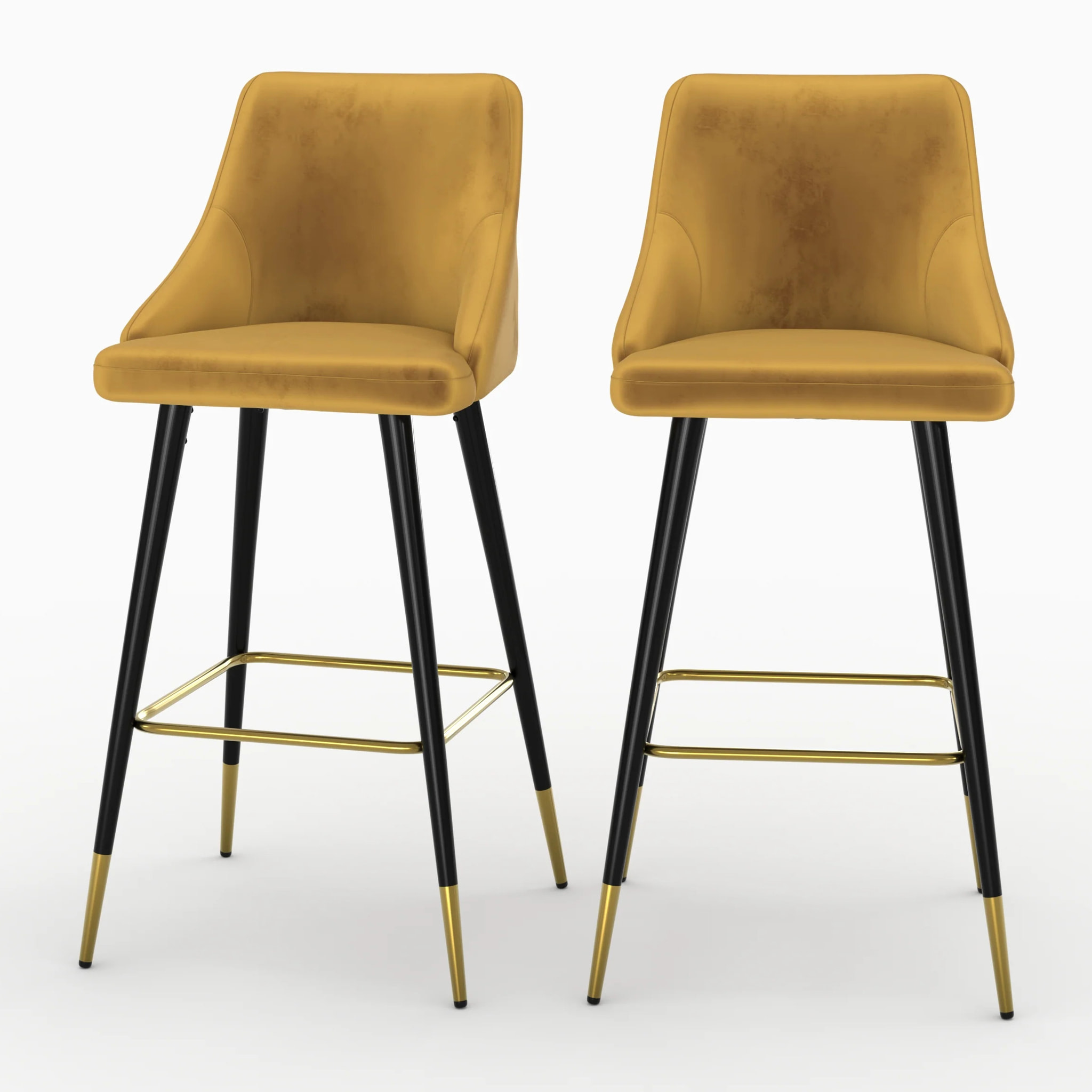 Lot de 2 chaises de bar en velours jaune curry 77.5 cm - Aristote