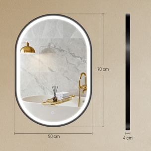Miroir salle de bain LED design ovale 50 x 70 cm anti-buée dimmable tactile réglable verre trempé alu noir