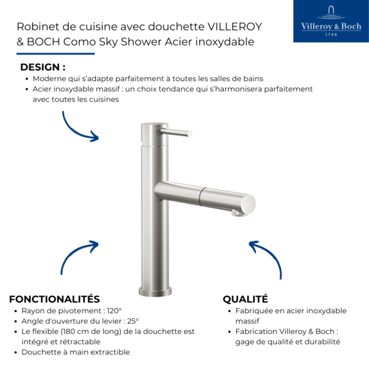 Robinet cuisine avec douchette VILLEROY & BOCH Como Sky Shower