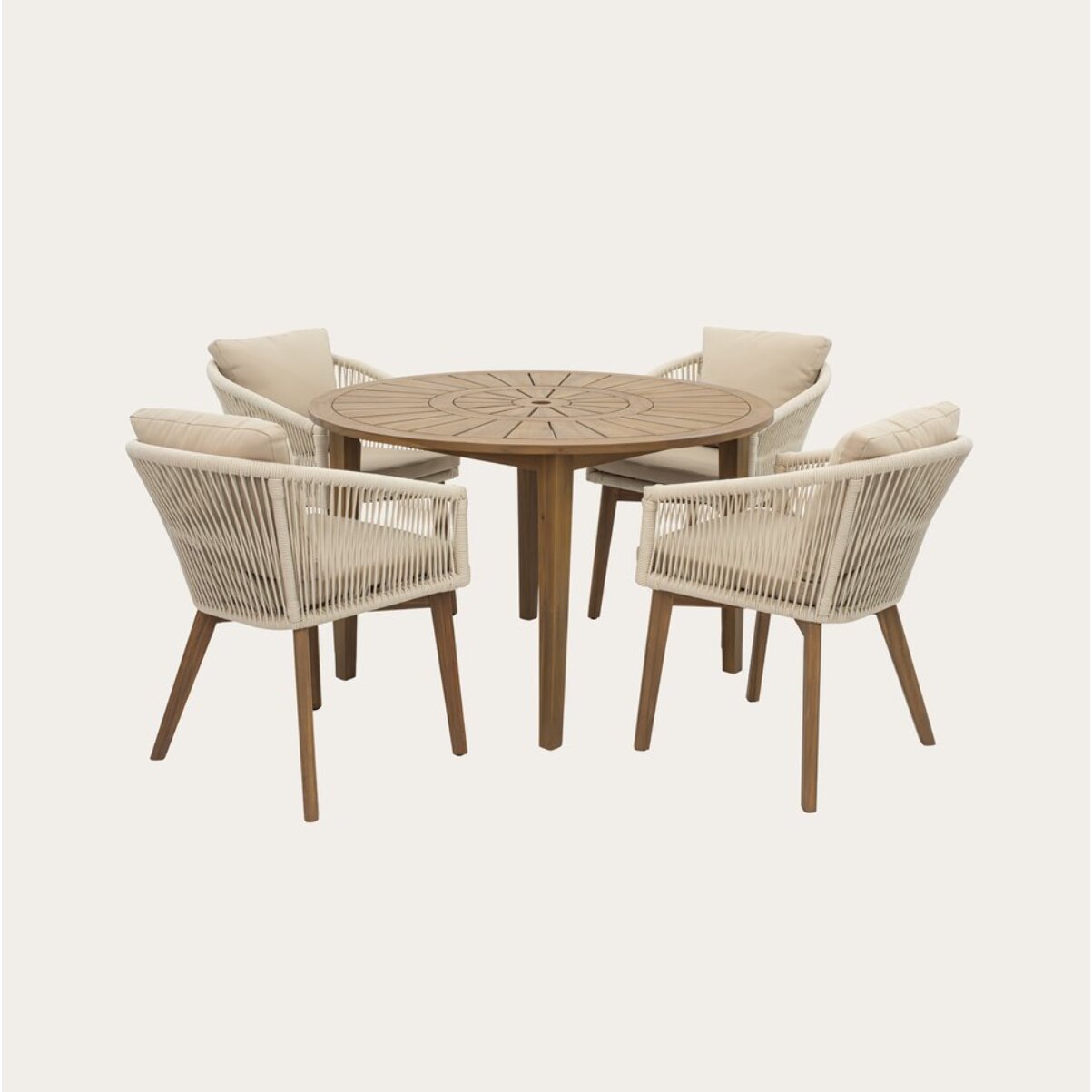 Ensemble de table et chaises de jardin Nera-nova -bois massif d'acacia-couleur naturel 120 x 75 x 120 cm