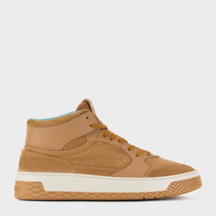 ZAPATILLA MID-TOP HOMBRE P02 DE ANTE Y PIEL BIZCOCHO