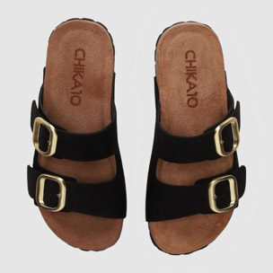 Sandalias de Serraje - Negro - Tacón: 4 cm