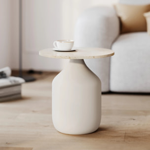 Table d'appoint ronde en travertin et métal beige D45 cm - Louison