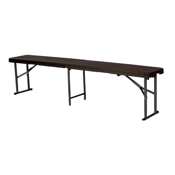 Banco plegable 183x30x43cm efecto madera en negro con asa para facilitar su desplazamiento